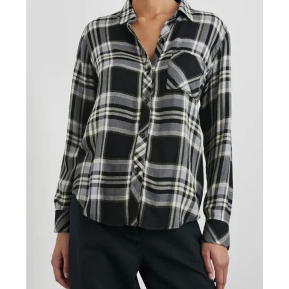 Rails Women's Hunter Ash/Bone Plaid‎ Check Soft Flannel Shirt Button Up Casual M